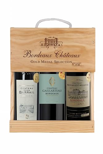 La Grande Vinothèque Selection Bordeaux - Wein Set Rotwein mit Goldmedaille in Holzkiste - Ideal als Geschenk - Herkunft : Frankreich (3 x 0.75 l)