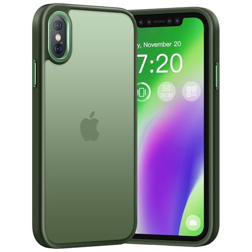 PuyaTeya Upgrade für iPhone X/XS Hülle, [Militärschutz] Stoßfest Schutzhülle Samtige Touch Matt Anti-Kratzen Anti-Glatte Anti Fingerabdruck Handyhülle für iPhone X/XS(Dunkel Grün)