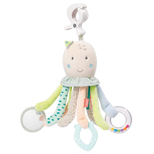 Fehn Activity-Spieltier Oktopus – Baby Motorikspielzeug für Kinderwagen, Kinderbett und Babyschale zum Beißen, Greifen und Geräusche erzeugen – Beißring Spielzeug für Babys und Kinder ab 0+ Monaten