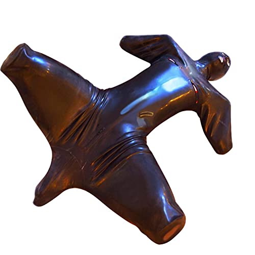 Herren Catsuit Lackleder Overalls Ganzkörper Sexy Latex All inklusive Gefangener Body Maskierte Jumpsuit ​Schwarz (2XL)