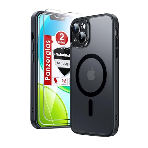 LeYi für iPhone 13 Hülle mit Panzer Schutz Glas 2X[ für MagSafe] Handyhülle i Phone 13 Case Kameraschutz Displayschutz Folie Magnetisch Anti-Rutsch Matt Schwarz Schutzhülle Cover iPhone13- Schwarze