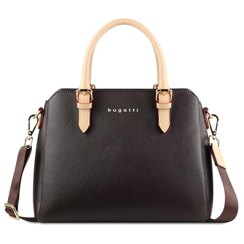 bugatti Ella Handtasche für Damen, Bowling Bag mittelgroß aus Kunstleder, braun