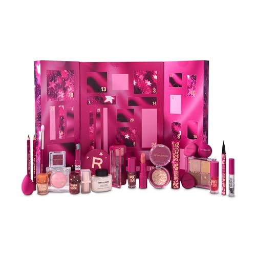 Revolution Makeup Advent Calendar 2025, 24 Beauty-Must-haves, Geschenkset mit Lipgloss, Highlighter, Blush, Pinseln & Mascara, vegan und tierversuchsfrei