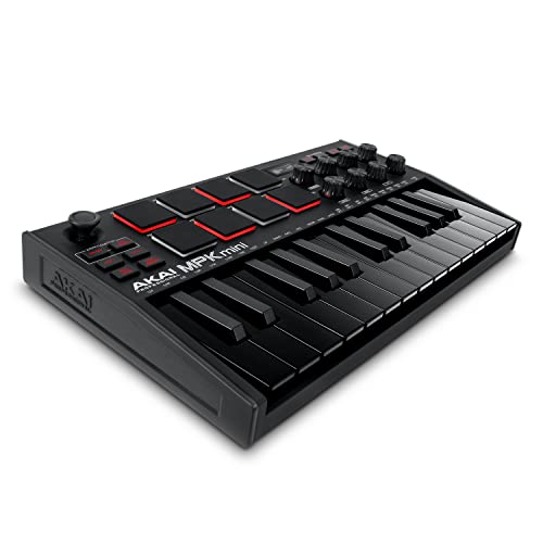 Akai Professional MPK Mini MK3-25-Tasten USB MIDI Keyboard Controller, 8 Drum Pads, 8 Regler, Musikproduktion-Software und und Native Instruments Sound Package (NKS Integration), Farbe Schwarz