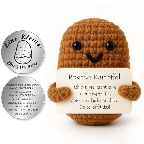 Tixlux Pocket Hug Positive Kartoffel, Kreative Strickwolle Kartoffel Puppe und Kleine Umarmung Glücksbringer (Silber), Mutmacher Geschenk, Gute Besserung, Einschulung Geschenk