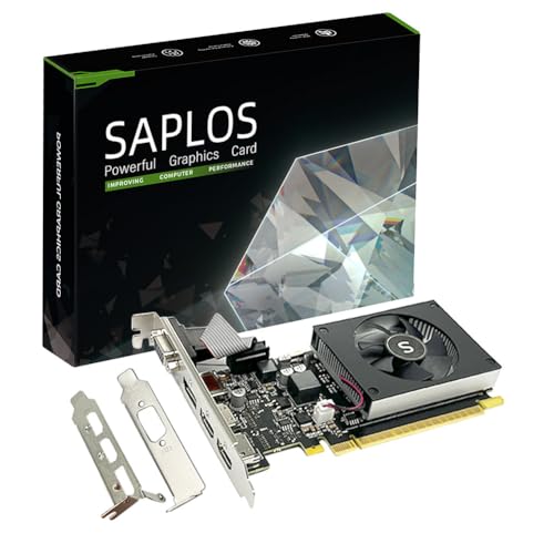 SAPLOS GT 730 4GB Grafikkarte, 2 HDMI, DisplayPort, VGA, DDR3 64-bit, Low Profile Grafikkarten PC, Computer GPU, Low Power, PCI Express x8, DirectX 12