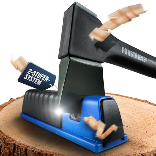 FORSTRIESE® Axtschärfer/Messerschärfer | Keramik Schleifsteine | Multi Schärfer für Äxte und Messer | 2- Stufen Schärfsystem für kleine und große Äxte | Sicheres Schärfen