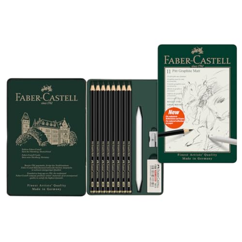Faber-Castell 115220 - Bleistifte Set Pitt Graphite Matt, 11-teilig, inkl. Papierwischer, Radierer und Spitzer