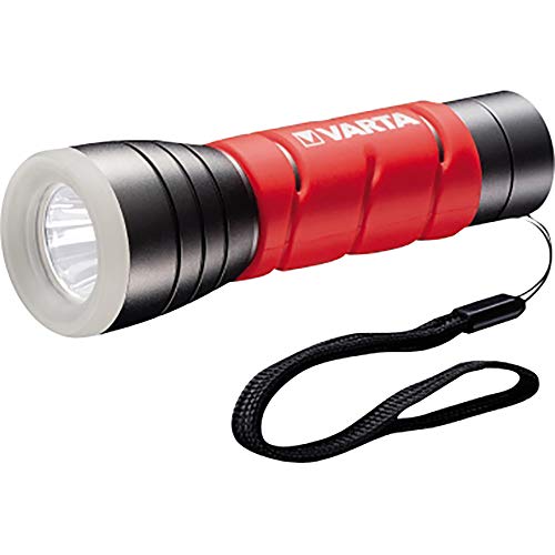 VARTA Taschenlampe LED inkl. 3x AAA Batterien, Outdoor Sports F10 Leuchte, Lampe mit zwei Leuchtmodi, Taschenleuchte mit gummiertem Griff, sehr robust, rot