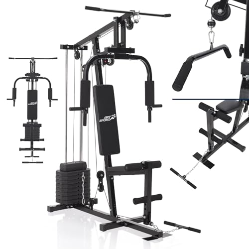 ArtSport Kraftstation ProfiGym 2000 mit Latzug- & Butterflystange, Seilzug & Beinstrecker - 9 Gewichte mit 40kg - Multistation Krafttraining Zuhause