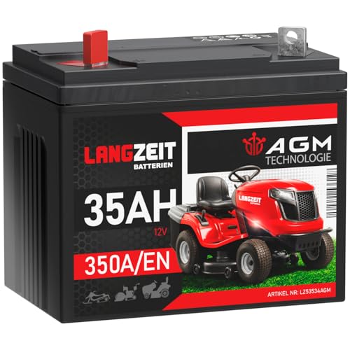 Langzeit Rasentraktor Batterie 12V 35Ah AGM U1 Aufsitzmäher Rasenmäher Plus Pol Links Starterbatterie statt 30Ah 28Ah 26Ah 32Ah