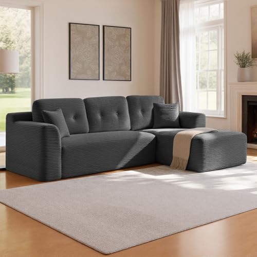 VASAGLE Ecksofa, modulares Sofa 244 cm breit, vakuumverpackt, Schlafsofa, Keine Montage erforderlich, mit großer Chaiselongue rechts, für Wohnzimmer, Gästezimmer, schiefergrau LCS184GN01