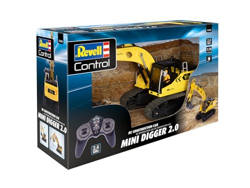 Revell Control RC Construction Vehicle Mini Digger I Maßstab 1:18 I Fernsteuerung 2.4 GHz I Präzise Steuerung I Robuste Metallkomponenten I Langlebiger Li-Ion Akku