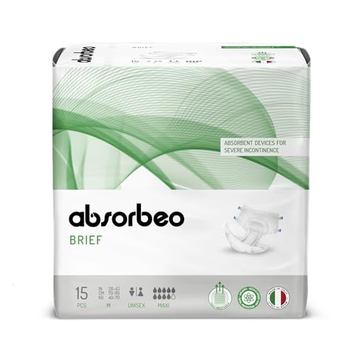 Absorbeo Windel Maxi 15 Stück, Saugfähiges Hilfsmittel für Schwere Blasenschwäche, Absoluter Komfort, Totaler Schutz, Anti-Odour-System, Vollständig Atmungsaktiv, Unisex, Größe M