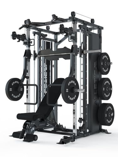 ATLETICA Fortress Multipresse Set | Target | Kraftstation mit B6 Hantelbank, Jammer Arms, Smith Machine & 360° Cable Cross | Kabelzug mit 180kg Steckgewichten