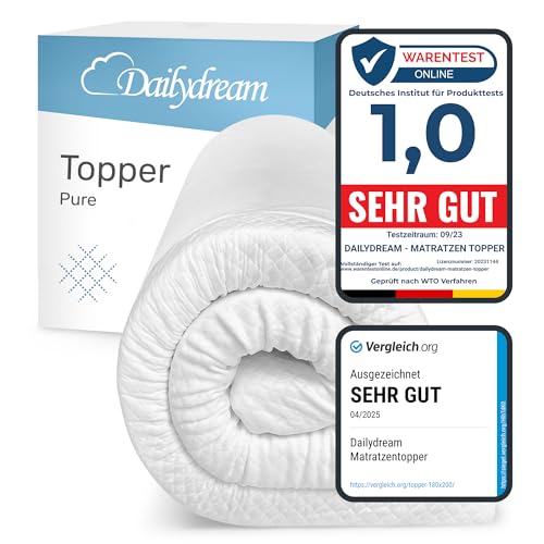 Dailydream Matratzen Topper 180x200cm | Memory Foam | 5cm hoch | Edition Pure, Model M | Zertifiziert & ergonomisch für unbequeme Matratze, Boxspringbett & Gästebett | Mattress Topper 180x200