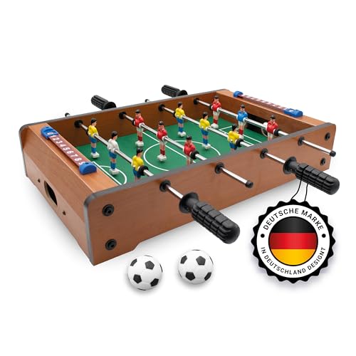 Kyto Kickertisch Kinder und Erwachsene, Mini Tischkicker, Tischfussball 51x31x10 cm, aus Holz, Inkl. 2X Kicker Bälle