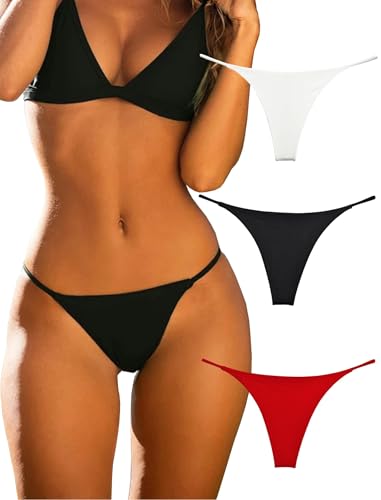 KUKU PANDA G String Tangas für Damen aus Baumwolle Frauen Unterwäsche Sexy Höschen Nahtlose Slips Thongs 3er Pack Set (Schwarz, Rot, Weiß, Groß)