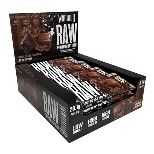 Warrior Raw Protein Riegel Flapjack 12 x 75 g (Schoko-Brownie) – Zuckerarmer, ballaststoffreicher Mahlzeitenersatz & Frühstücks-Hafer-Snack für Energie, muskelaturaufbau & Sättigung