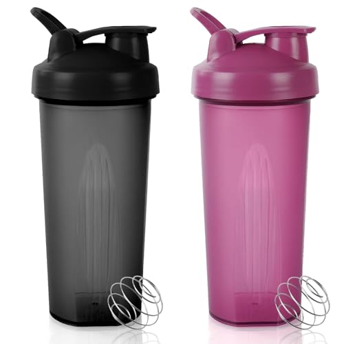 2 Stück Protein Shaker Proteinshake-Eiweiß Shaker Becher 600ml mit Edelstahl Kugel, Messskala,Auslaufsicher,Proteinshake Becher Für Gym ZumSchnellen Mischen von Whey Protein Pulver,Proteinmischflasche