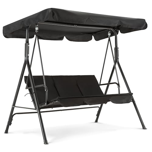 M MCombo 3-Sitzer Hollywoodschaukel, Gartenschaukel mit Verstellbares Sonnendach, Schaukelbank Outdoor, Gartenliege Wetterfest, 114 x 170 x 155 cm, Schwarz 8003
