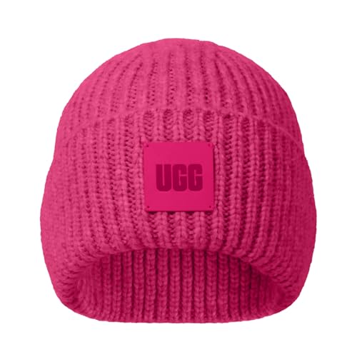 UGG Damen Chunky Rib with Logo Beanie, Chroma Pink, Einheitsgröße