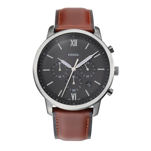 Fossil Neutra uhr für Herren, Chronographenwerk mit Edelstahl- oder Lederarmband, Braun und Dunkelgrau, 44MM
