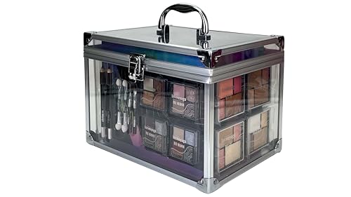 bonvoyage, Colour Delights Makeup Set, 45-teiliges Schminkset mit Lippenstift, Lidschatten, Rouge, Maniküre- und Pediküreset und Mehr, Modischer, Transparenter Koffer