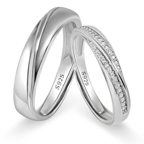 Meissa 2 Paar Ringe für Damen und Herren 925 Sterling Silber Ehering passende Versprechen Ringe Größe verstellbar handgefertigt Brautschmuck Größe 44-72 (Satz mit zwei Ringen)