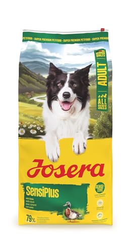 JOSERA Adult SensiPlus Ente & Reis (1 x 12,5 kg) | Premium Trockenfutter für ausgewachsene empfindliche Hunde | mit viel Biotin für gesunde Haut & Fell | hoch verdaulich | glutenfrei | 1er Pack