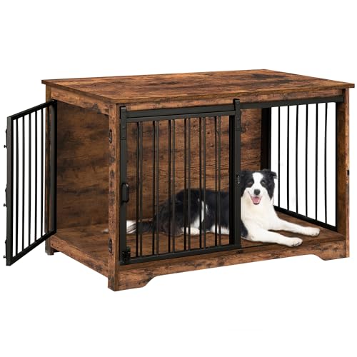 Hzuaneri Hundekäfig Möbel, 100cm hundebox für zuhause, Schiebetüren, 2 Tür, Moderne hundebox Holz Indoor für kleine/mittlere/große Hunde, Hundekäfig für Zuhause, 100 x 60 x 68 cm, Vintagebraun