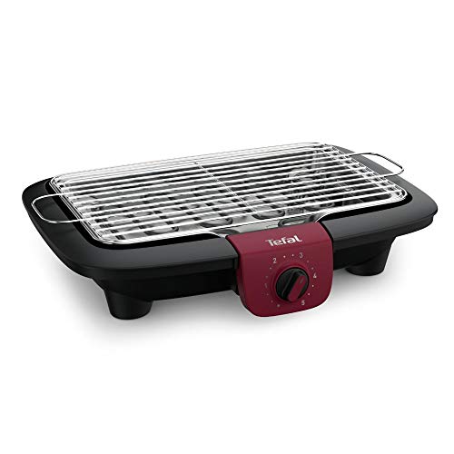 Tefal Easygrill Adjust Red Elektrogrill, 2300 Watt Tischgrill, 870 cm² Grillfläche, einfache Reinigung, Grillrost und Tropfschale spülmaschinenfest, vollständig zerlegbar, schwarz/burgunderrot, BG90E5
