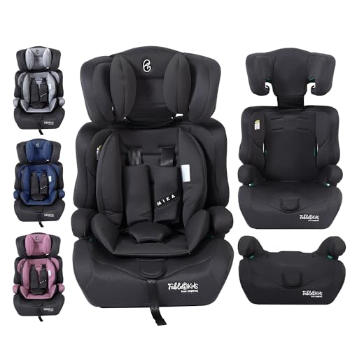 FableKids Kinderautositz 9-36 kg | 3-Punkt-Sicherheitsgurt | Autokindersitz ab 15 M. | Autositz für Kinder 76-150 cm | Kindersitz einstellbare Kopfstütze ECE R129/03 | Verstellbar | Schwarz