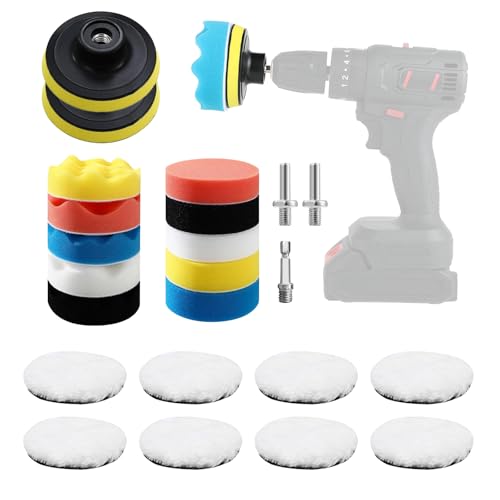 23-tlg. Auto Politur Set mit 80mm Pads – inkl. Polieraufsatz Akkuschrauber, Bohrmaschinenadapter & Klettsystem – perfektes Scheinwerfer Polierset für jede Poliermaschine Auto.