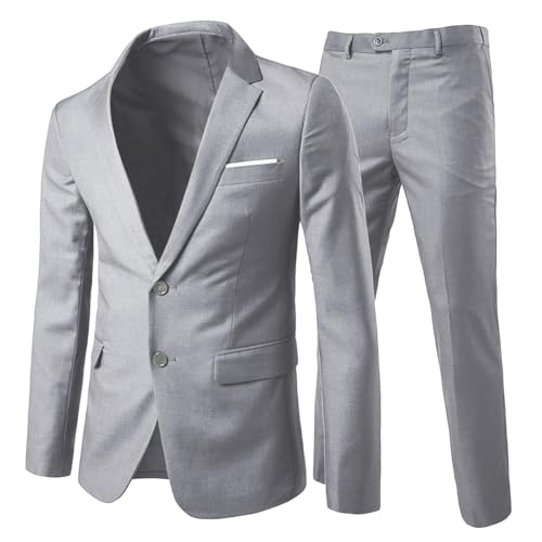 Allthemen Anzug Herren Anzug 2 Teilig Slim Fit Herrenanzug Hochzeit Anzüge Herren Modern Sakko für Business Hellgrau(2 Knöpfe) L