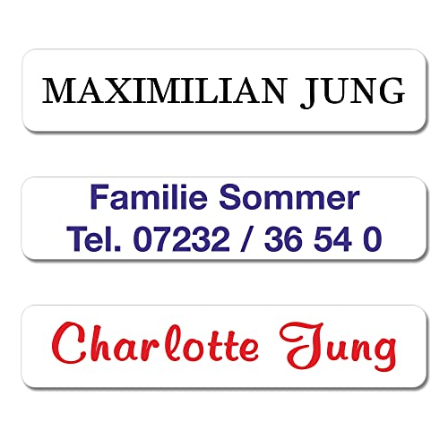 132 weiße MINI-Namensaufkleber, Namensetiketten, Namensschilder, mit Wunschtext in 3 Farben vom Versandhaus JUNG