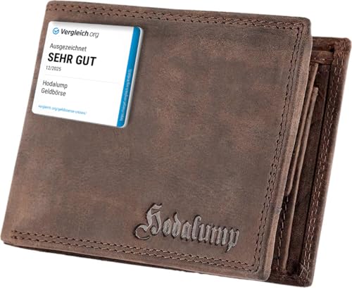 hodalump Echt-Leder Geldbörse • Premium Geldbeutel für Damen und Herren mit RFID-Schutz • Langlebiges Portmonee mit Münzfach • Komfortable Brieftasche in Braun