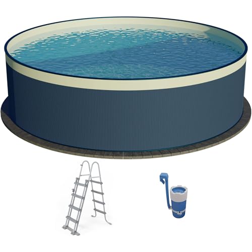 Stahlwandpool Set rund Arizona 350x90 cm, Stahl 0,3 mm anthrazit, Folie 0,2 mm blau, Overlap