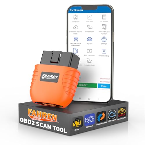 FAHREN Bluetooth OBD2 Diagnosegerät Auto Scanner Alle System Scan, ODB2 Adapter mit DTC-Definition, 6 Rücksetzdiensten, 15 Sprachen & 20+ Drittanbieter-Apps,Bluetooth OBD II für iOS/Android