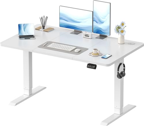 Devoko Höhenverstellbarer Schreibtisch, Elektrischer Schreibtisch Höhenverstellbar Tisch, Steh-Sitz Bürotisch, Computertisch mit Memory-Funktion, Stehpult, Standing Desk, Bürotisch,120 x 60 cm,Weiß