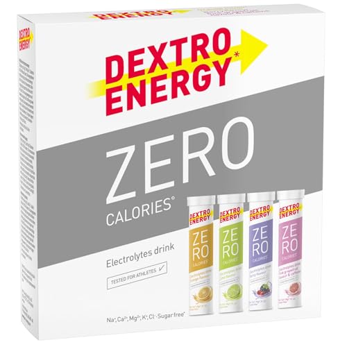 Dextro Energy Elektrolyte ohne Zucker Mix Pack 4 Sorten, 4x20 Tabletten (4er Pack) - Berry, Lemon, Orange und Pink Grapefruit + Koffein Flavour