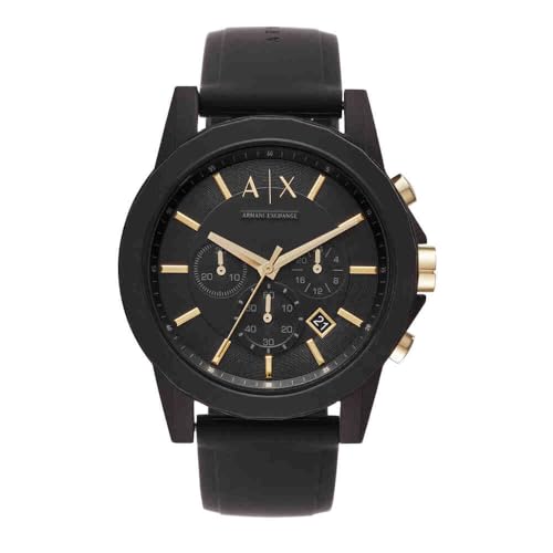 Armani Exchange Uhr für Männer , Chronographenwerk, 45mm Schwarzes Silikongehäuse mit Silikonarmband, AX7105