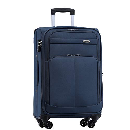 BEIBYE Leichter Stoffkoffer Kofferset Trolley Außentaschen Dehungsfuge mehr Stauraum mit Zahlenschloss (Blau, L-Mittlerer Koffer-64cm)