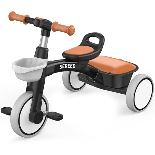 SEREED Dreirad ab 2-5 Jahre, Kleinkinder Spielzeug, Geschenk für Mädchen Junge 2+ Jahren, Einstellbar Laufrad Kinderdreirad (Schwarz)