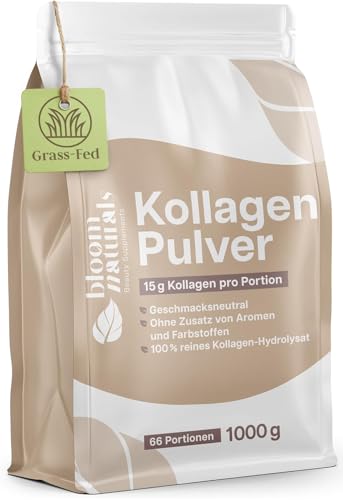 Grassgefüttertes Collagen Pulver 1000g (1 KG) - Hochdosiert & Geschmacksneutral Kollagen Hydrolysat Pulver, Peptid Typ 1 & 3 - Kollagen Peptide - produziert in Deutschland Laborgeprüft
