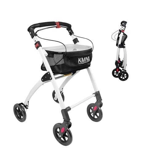KMINA PRO - Rollator Schmal für Wohnung, Faltbarer für Senioren, Indoor mit Tablett, Kleiner, Schwarz