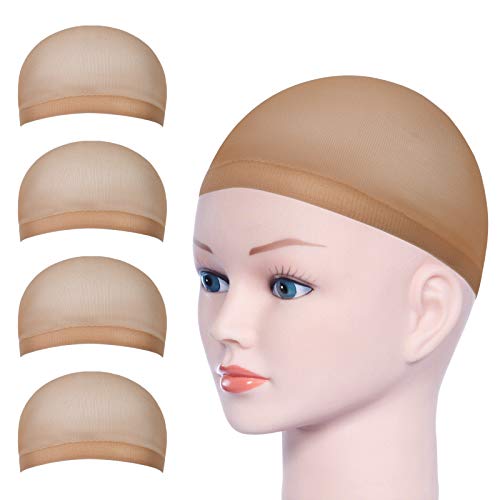 URAQT Perücke Kappen Caps Nylon,4 Stück Perückenkappe Elastische Haarnetz,Wig Caps Neutral Nackt Beige Haarnetz Perücke