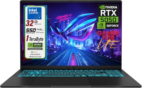 ASUS Notebook Gaming, Intel Core 7 240H 5,2 GHz, 32 GB DDR5 RAM, SSD 1 TB NVMe, Nvidia GeForce RTX 5050 8 GB, Display 16 Zoll FHD IPS, Webcam 1080p, WiFi 6E, Tastatur mit Hintergrundbeleuchtung, Win