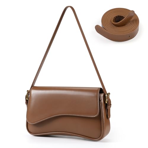 Etercycle Umhängetasche Damen, PU Leder Crossbody Bag mit 2 Schultergurt Handtasche Y2K Schultertasche Vintage für Frauen Trendy Taschen (Braun)