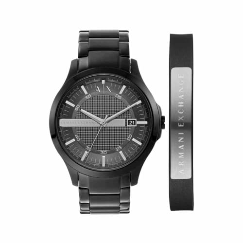 Armani Exchange Herrenuhr, DreizeigerDatumswerk, 46mm Schwarzes Edelstahlgehäuse mit Edelstahlarmband, AX7101